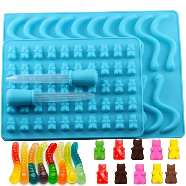 Moules en silicone bleu vers
