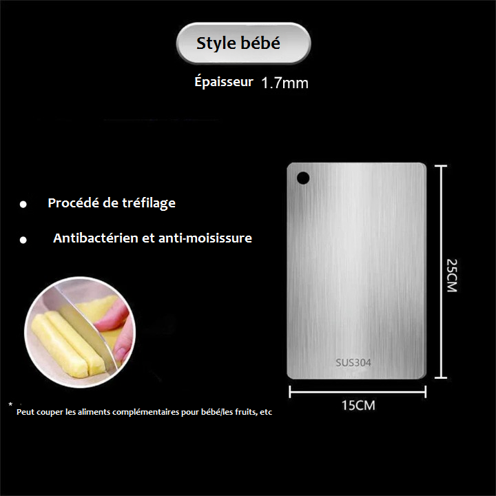 Planche a decouper en acier inoxydable bebe dimension