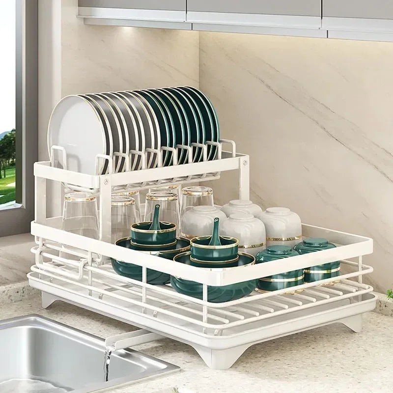 Egouttoir a vaisselle 2 etage blanc vert