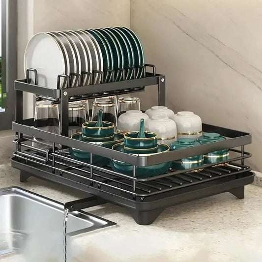 Egouttoir a vaisselle 2 etage noir vert