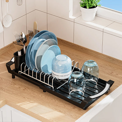 Etendoir a vaisselle noir assiette bleu
