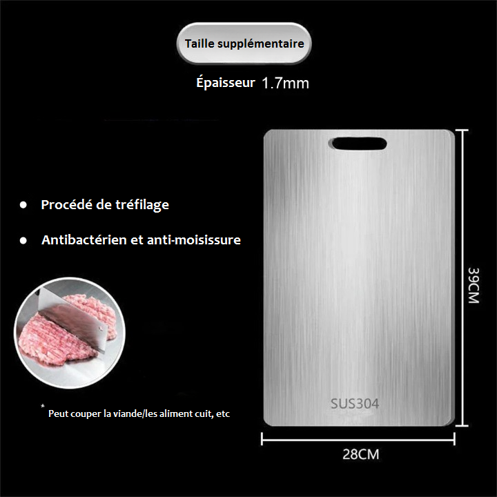 Planche a decouper en acier inoxydable taille supplementaire dimension