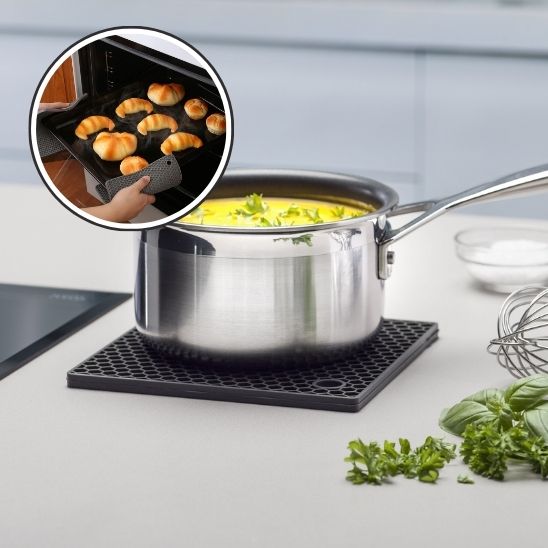 dessous de plat en silicone noir casserole